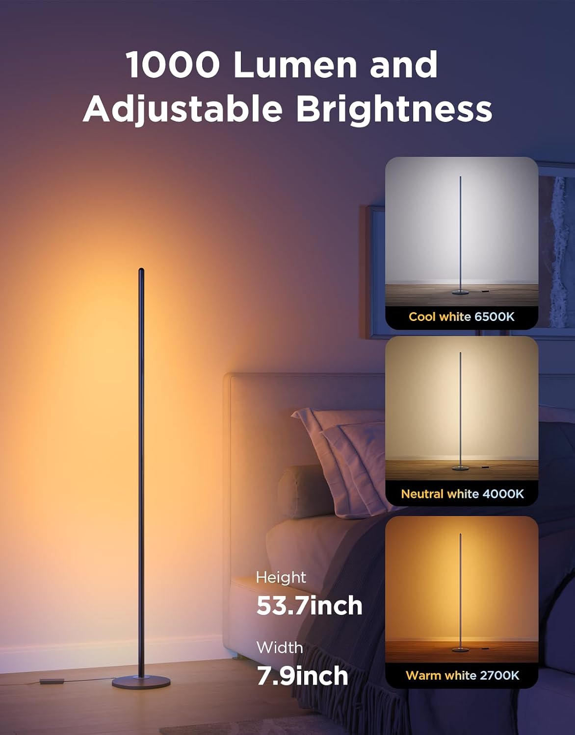 RGB Floor Lamp — 1000 lm Corner Lamp, Black - Image 4