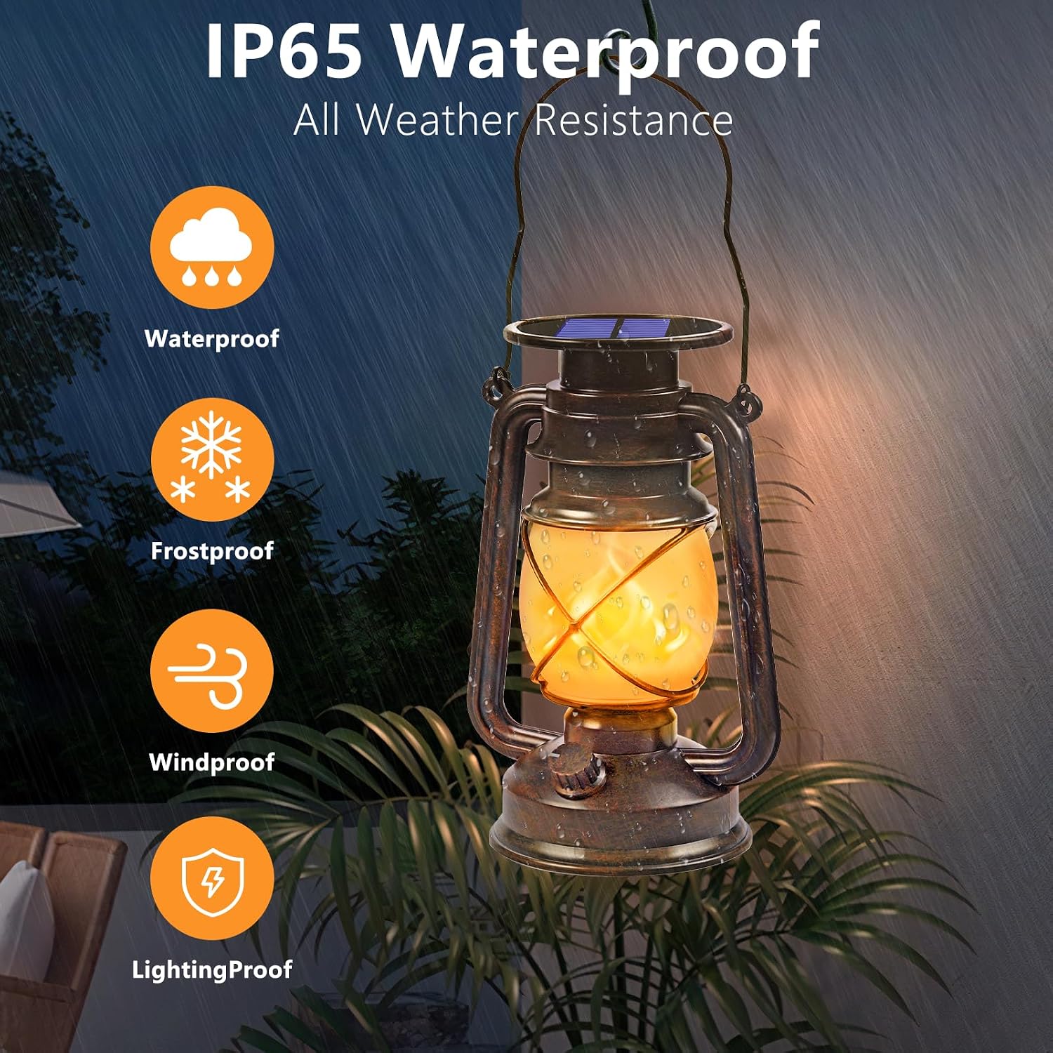 Solar Lanterns — 2 Pack, Flickering Flame, Bronze Finish - Image 3