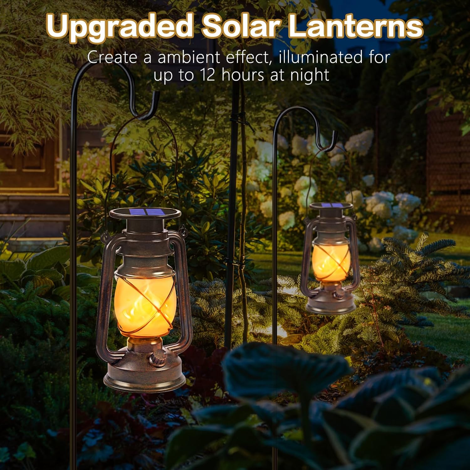 Solar Lanterns — 2 Pack, Flickering Flame, Bronze Finish - Image 6