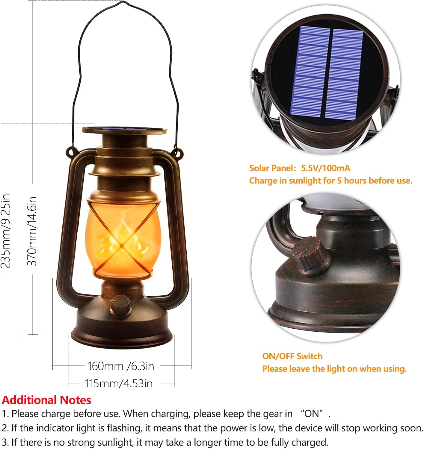 Solar Lanterns — 2 Pack, Flickering Flame, Bronze Finish - Image 2