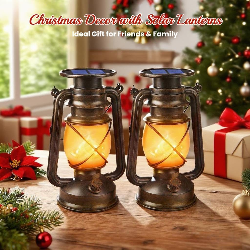 Solar Lanterns — 2 Pack, Flickering Flame, Bronze Finish - Image 8