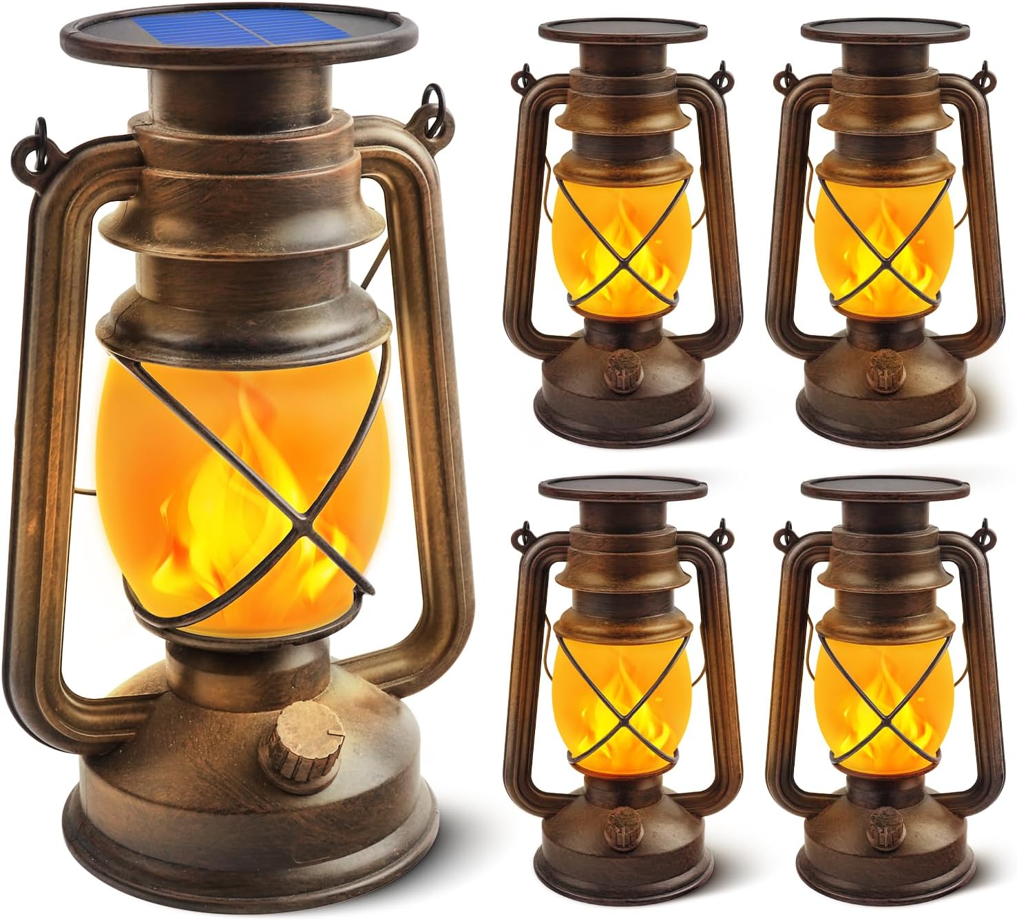 Solar Lanterns — 2 Pack, Flickering Flame, Bronze Finish - Image 9