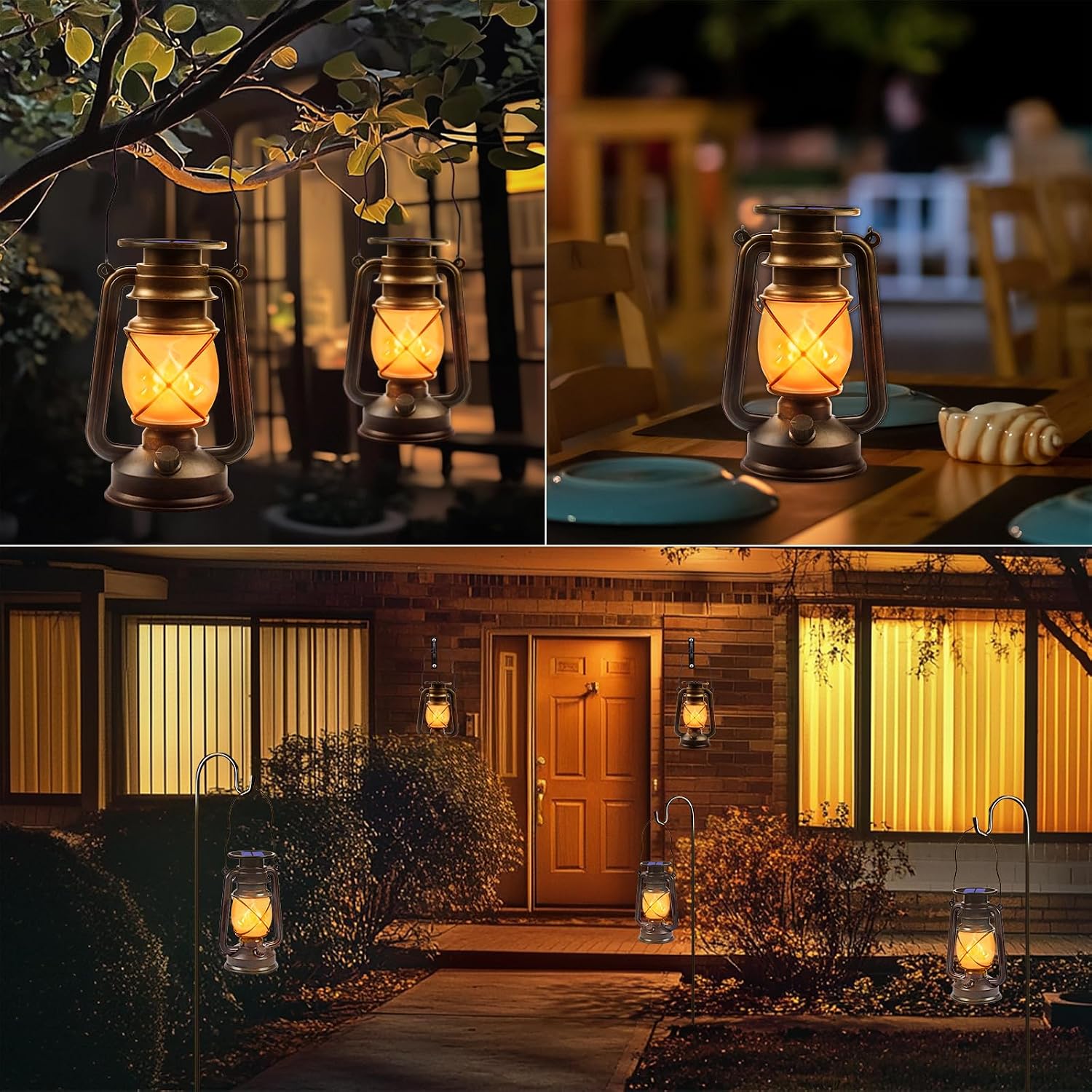 Solar Lanterns — 2 Pack, Flickering Flame, Bronze Finish - Image 5