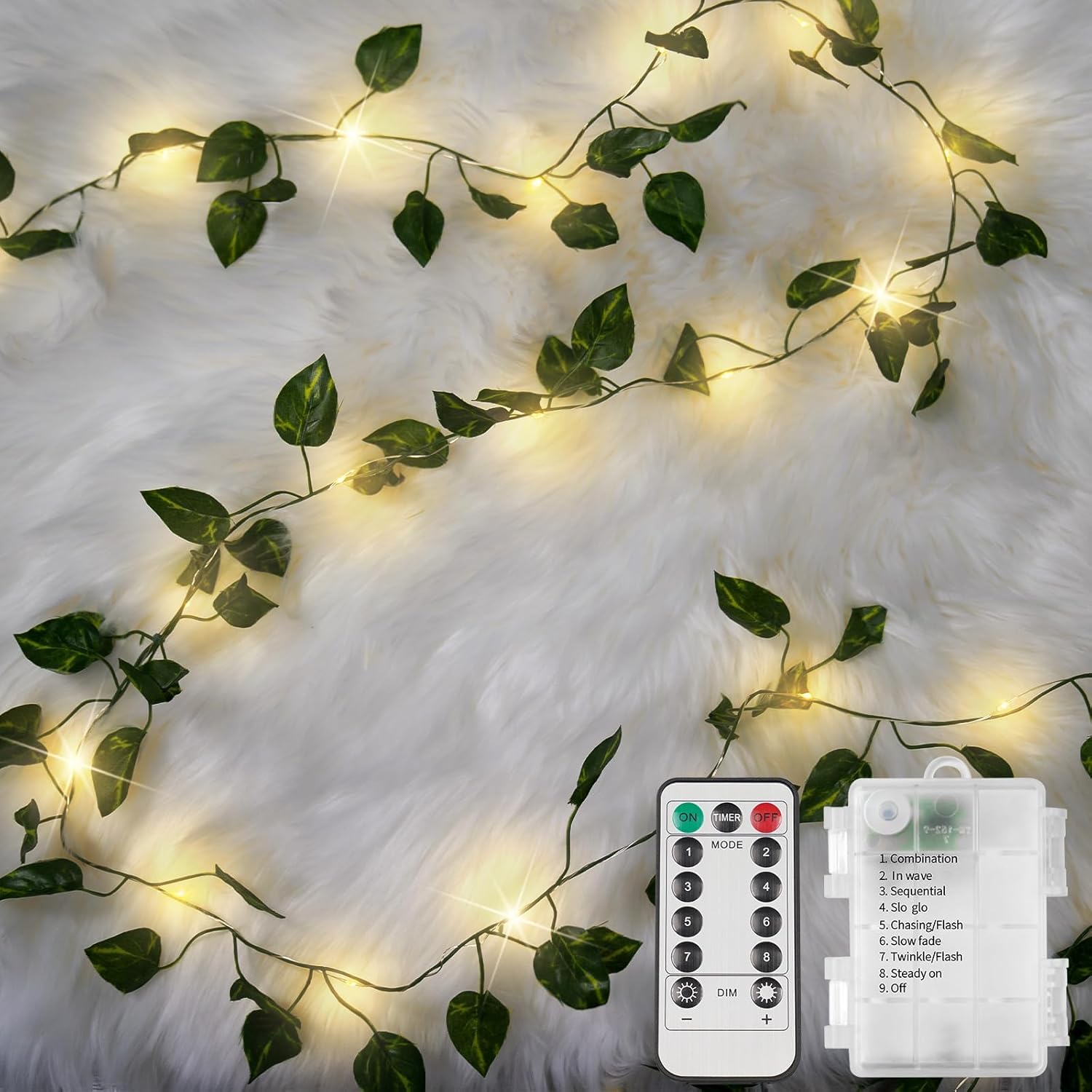 Pothos Vine Fairy Lights — 33 ft, 100 LED, Copper Wire, Battery