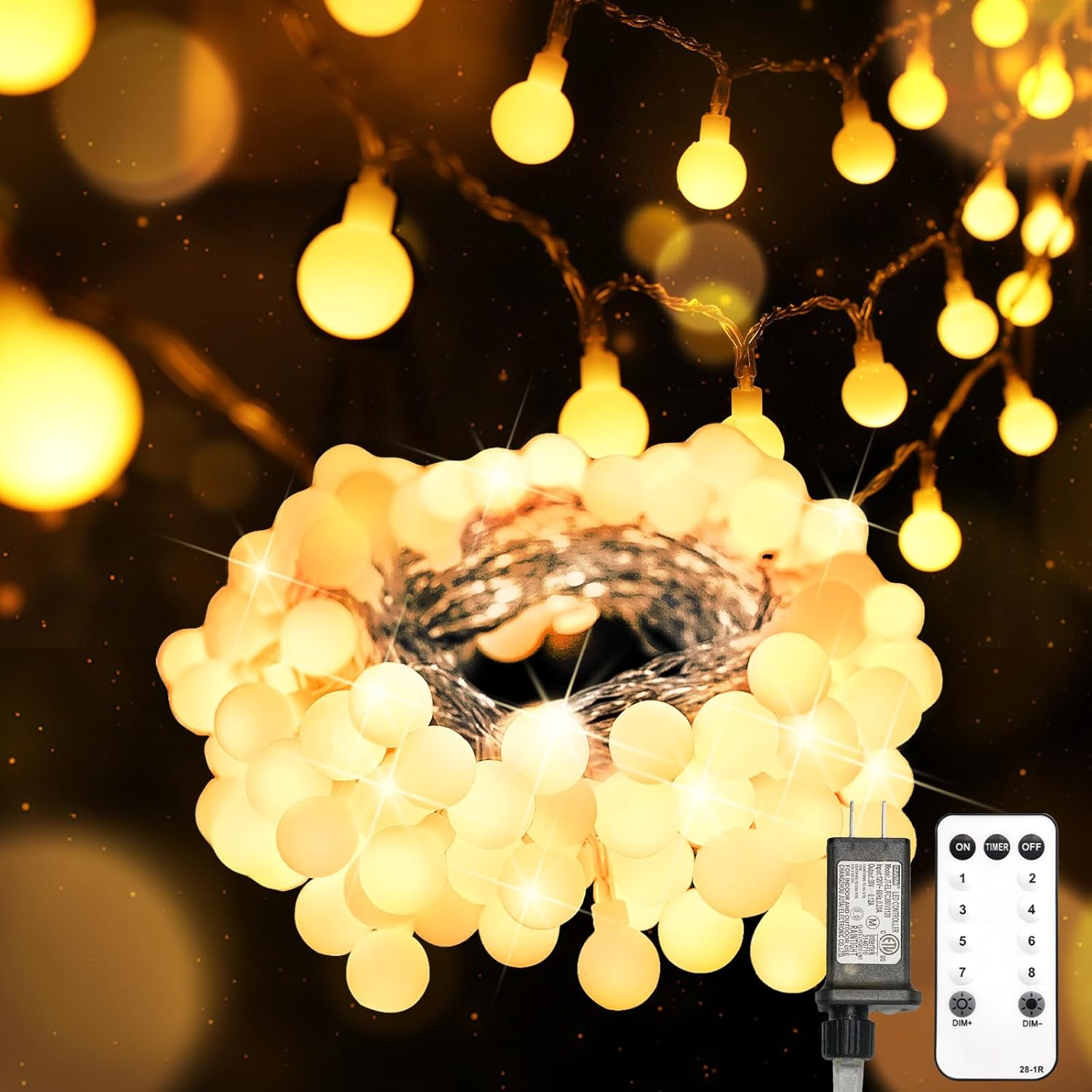 Globe String Lights — 43 ft, 100 LED, Connectable, Warm White
