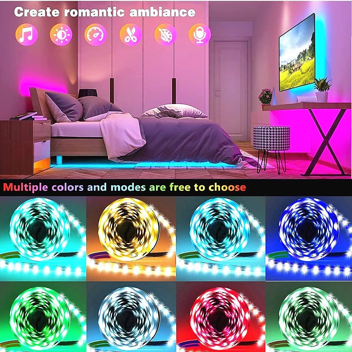LED Strip Lights — 100 ft (2 × 50 ft Rolls), Music Sync, Colour Changing - Image 5