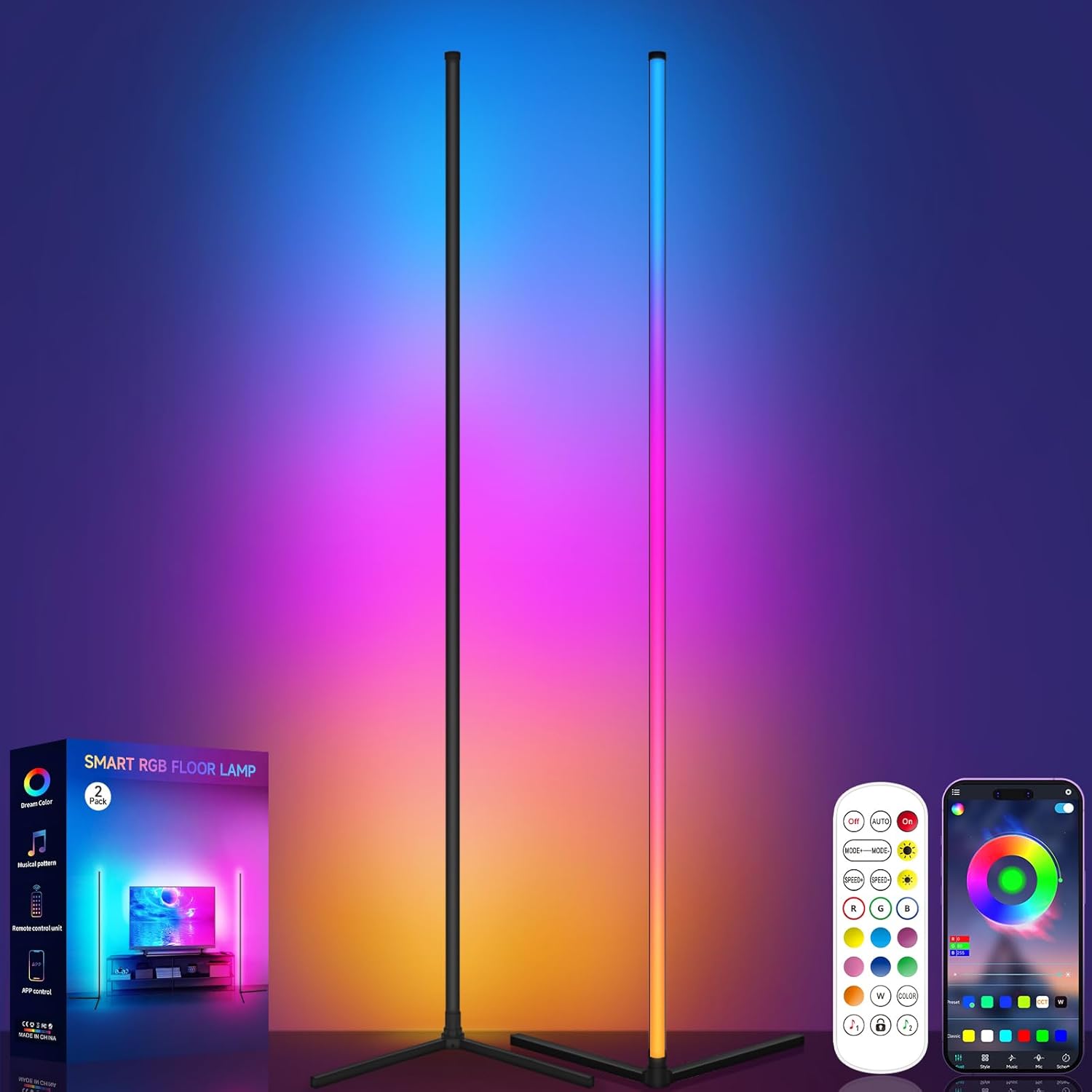 Corner Floor Lamp — RGB LED with Music Sync, App and Remote - Image 9